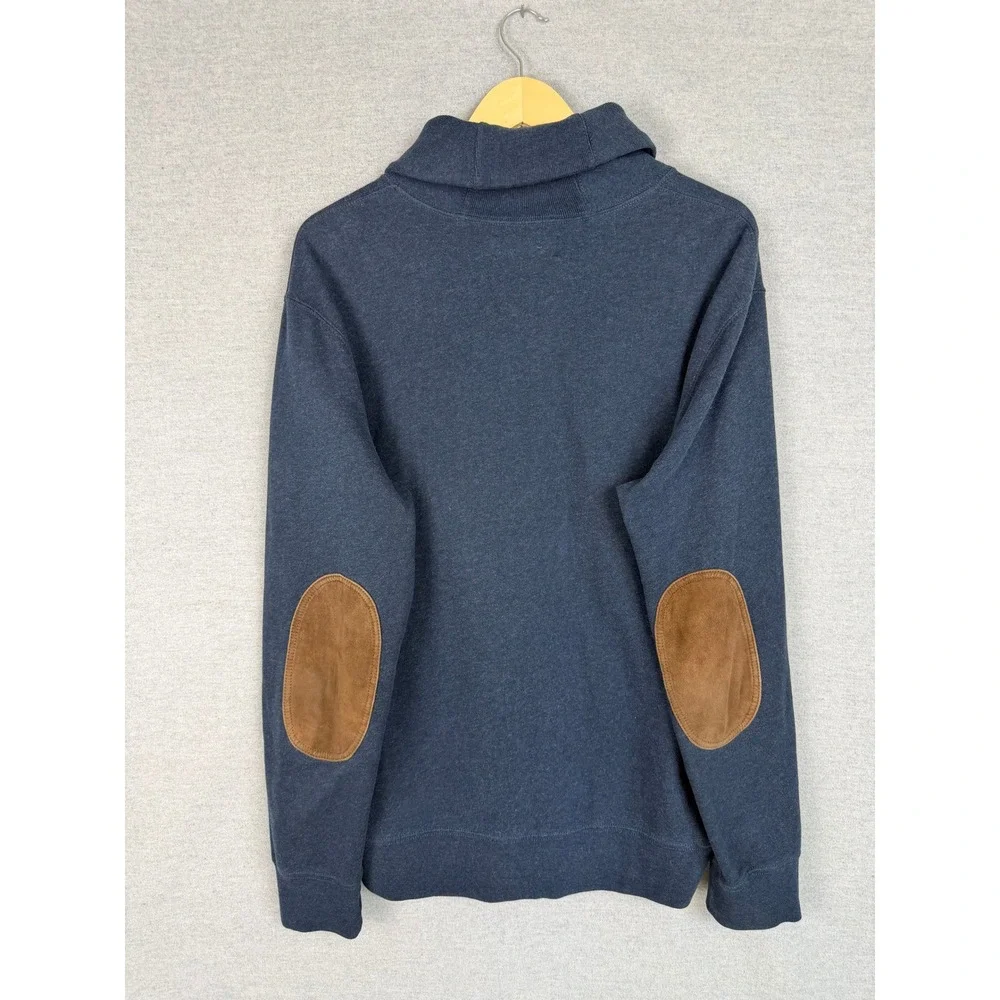 Polo Ralph Lauren Mens Large Navy Shawl Collar Sweatshirt Suede Elbow Patches‎